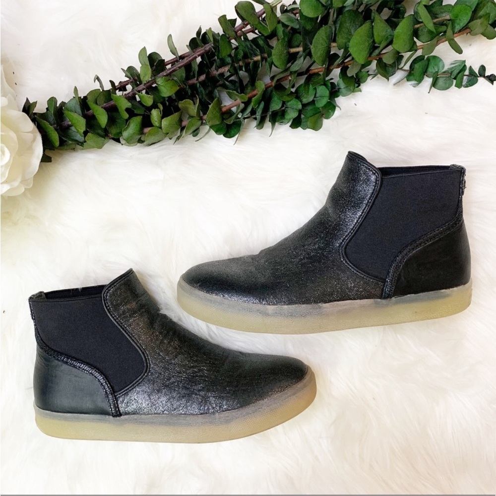 Sam Edelman Size 6.5 Margot Pewter Leather High Top Sneaker Chelsea Ankle Boot